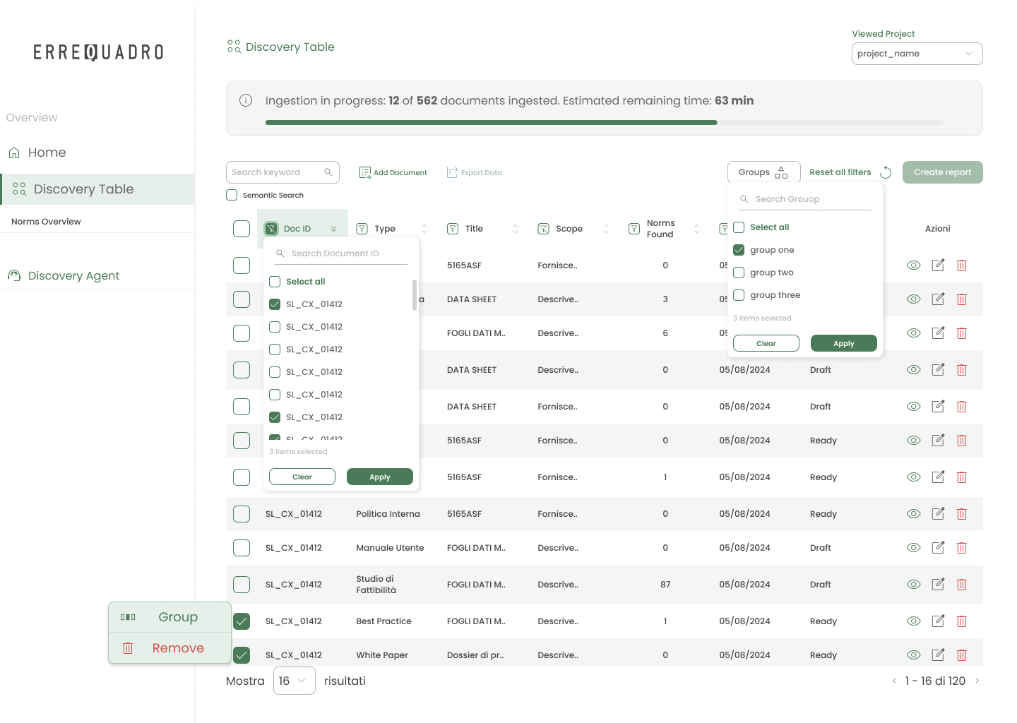 Data table interface
